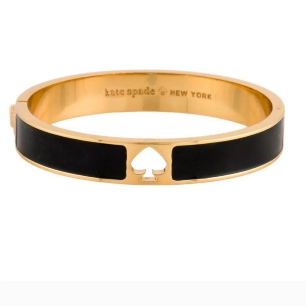 Kate Spade ♠️ Black & Gold Hole Punch Spade Hinged Bangle Bracelet - Picture 1 of 10